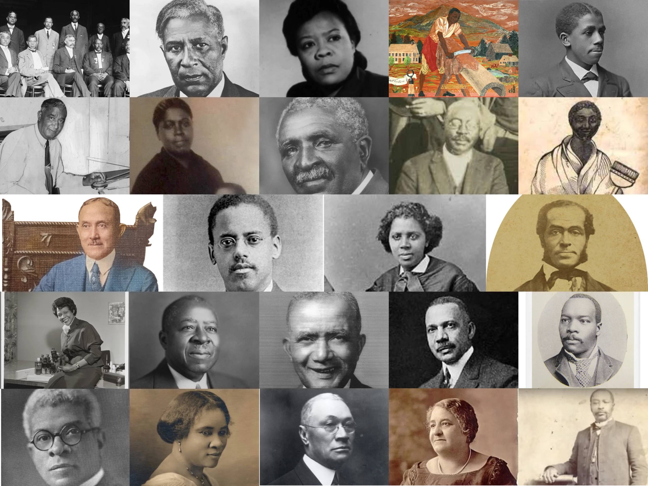 Collage of portraits of figures from black history